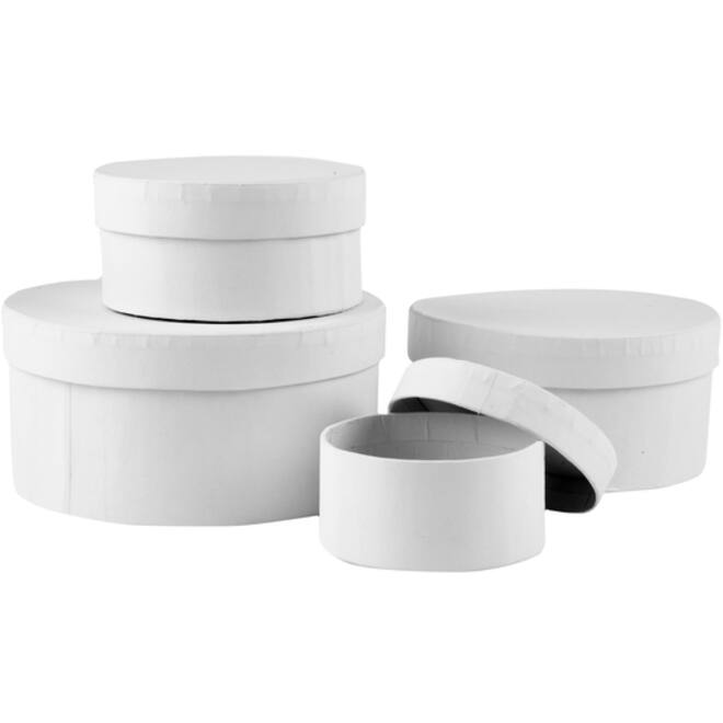 Doos Creativ Company rond 4 stuks Ø 8, 10, 12, 14cm, hoogte 4, 5, 6, 7cm wit