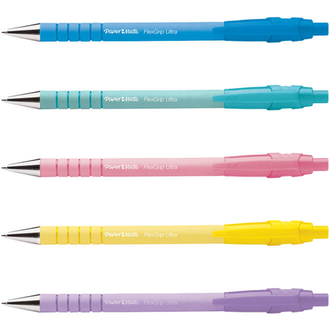 Balpen Paper Mate Flexgrip drukknop pastel schrijfkleur zwart
