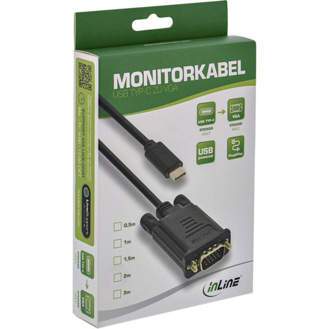 Kabel inLine USB-C VGA 3.1 M/M 2 meter zwart