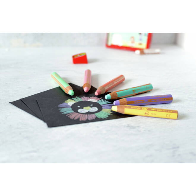 Kleurpotloden STABILO 880 woody inclusief puntenslijper pastel assorti etui à 6 stuks