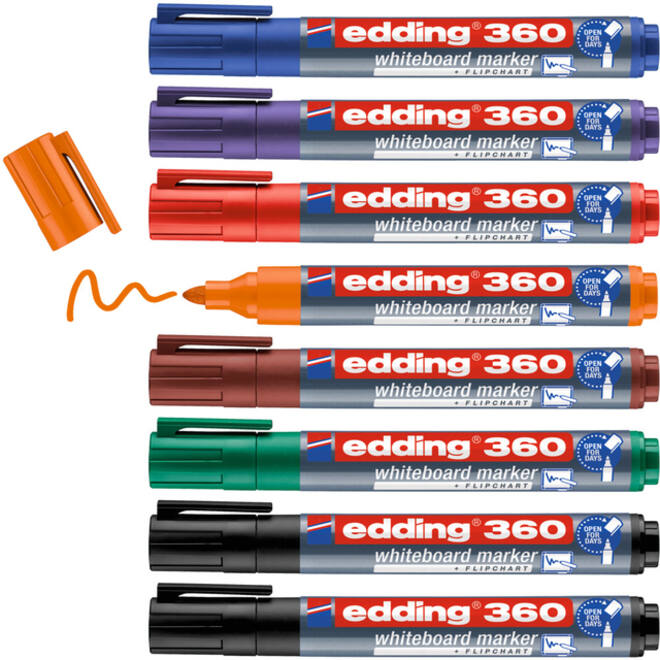 Viltstift edding 361 whiteboard rond 1mm assorti set à 8 stuks