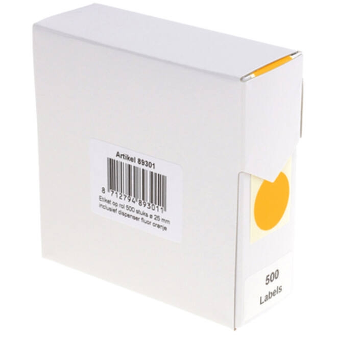 Etiket Rillprint 25mm 500st op rol fluor oranje
