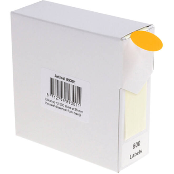 Etiket Rillprint 25mm 500st op rol fluor oranje