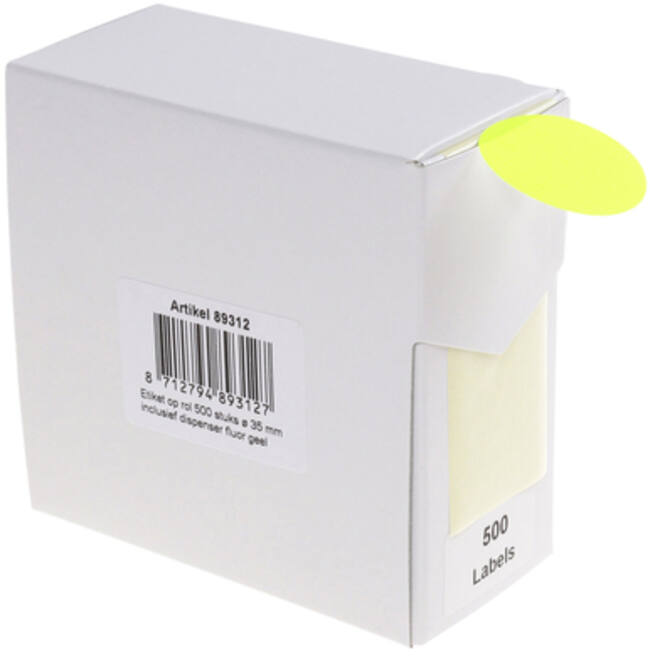 Etiket Rillprint 35mm 500st op rol fluor geel