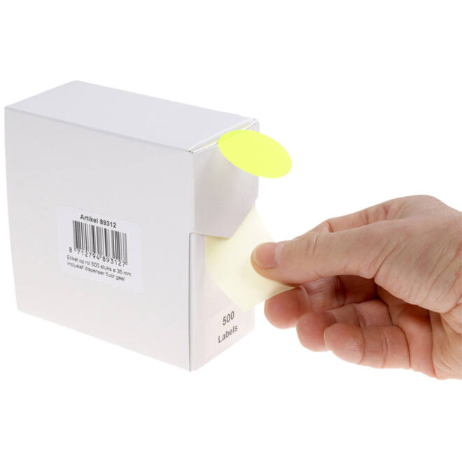 Etiket Rillprint 35mm 500st op rol fluor geel