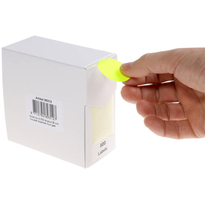 Etiket Rillprint 35mm 500st op rol fluor geel