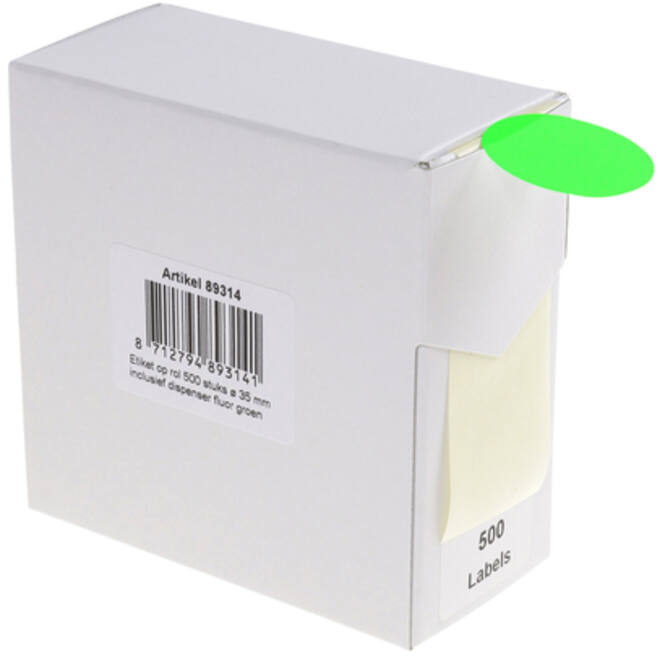 Etiket Rillprint 35mm 500st op rol fluor groen