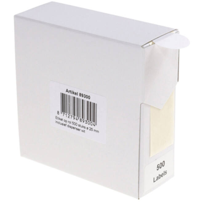 Etiket Rillprint 25mm 500st op rol wit
