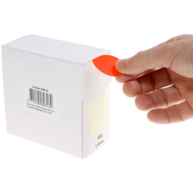 Etiket Rillprint 35mm 500st op rol fluor rood