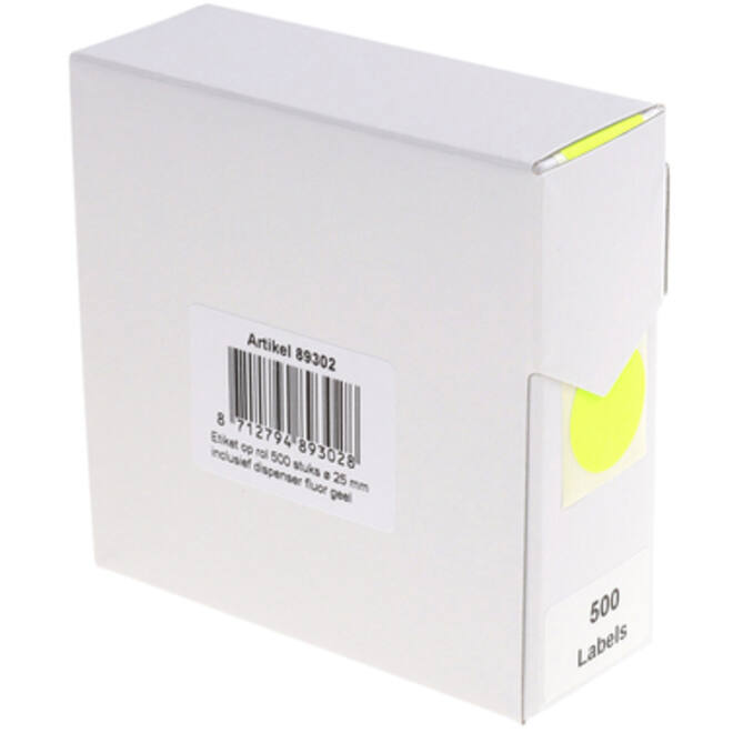 Etiket Rillprint 25mm 500st op rol fluor geel
