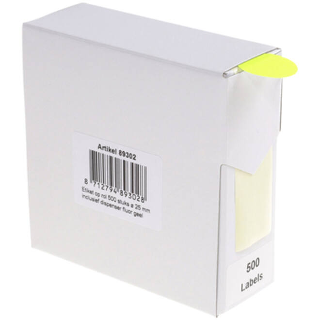 Etiket Rillprint 25mm 500st op rol fluor geel