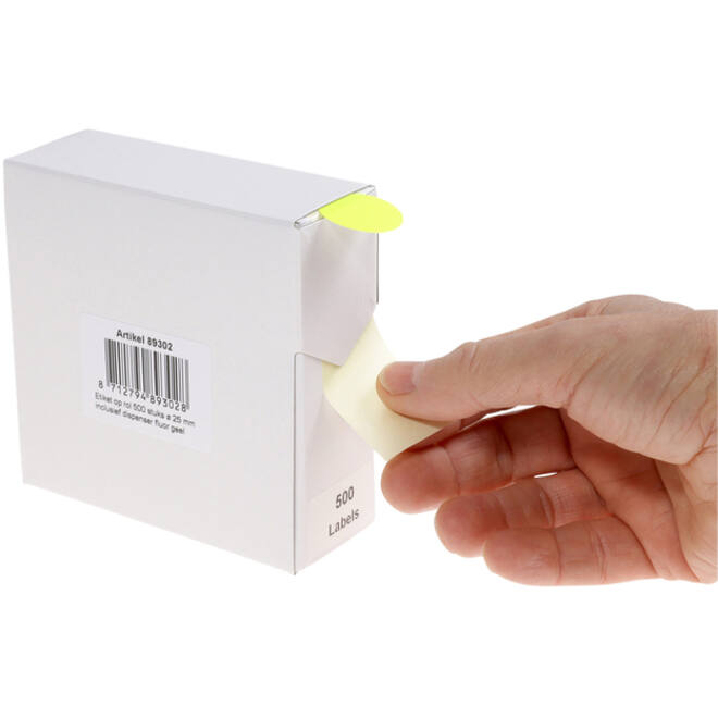 Etiket Rillprint 25mm 500st op rol fluor geel