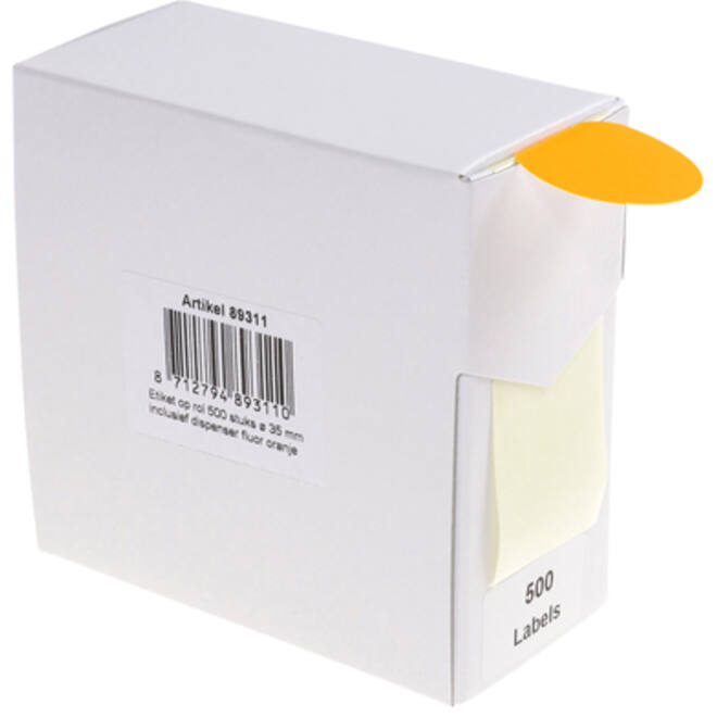 Etiket Rillprint 35mm 500st op rol fluor oranje