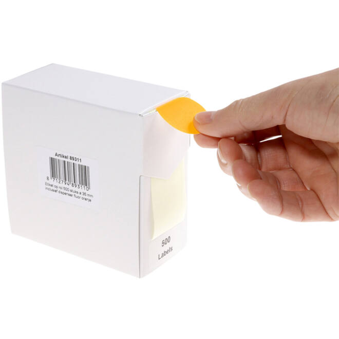 Etiket Rillprint 35mm 500st op rol fluor oranje