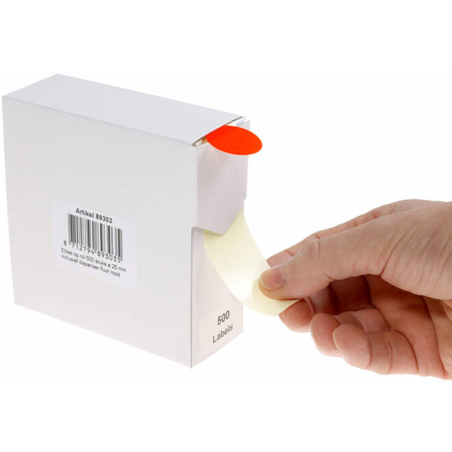 Etiket Rillprint 25mm 500st op rol fluor rood