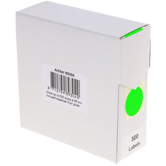 Etiket Rillprint 25mm 500st op rol fluor groen