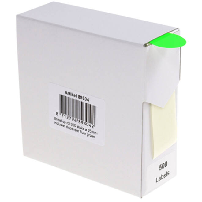 Etiket Rillprint 25mm 500st op rol fluor groen
