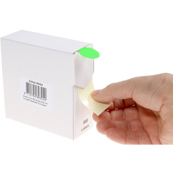 Etiket Rillprint 25mm 500st op rol fluor groen