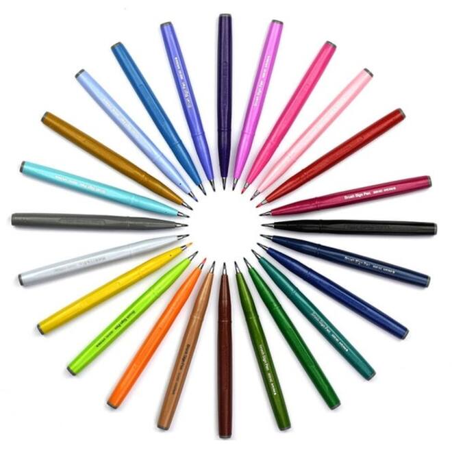 Brushpen Pentel Sign SES15C Rainbow assorti set à 24 stuks