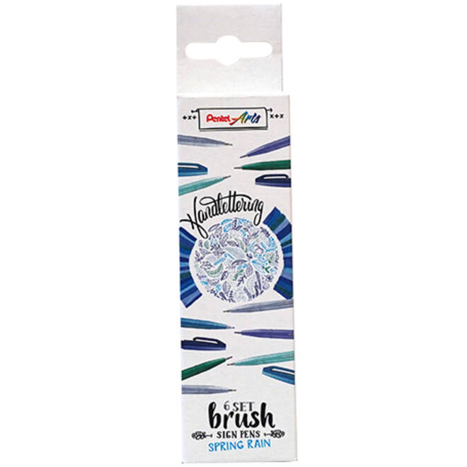 Brushpen Pentel Sign SES15C Spring Rain assorti doos à 6 stuks