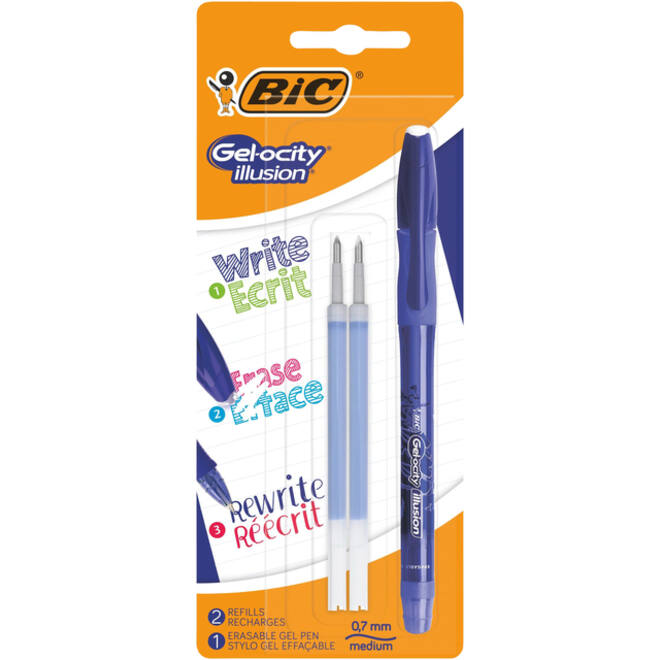 Gelschrijver Bic Gel-ocity illusion medium blauw blister inclusief 2 vullingen