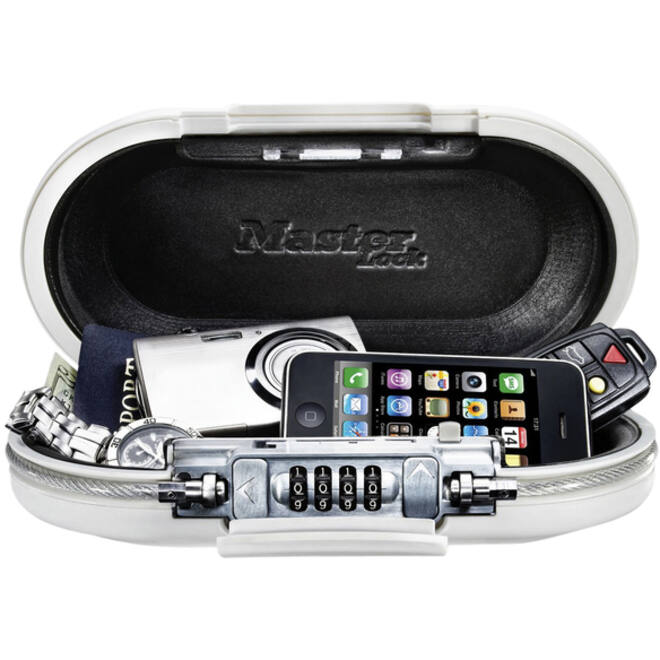 Draagbare kluis MasterLock Safe space met combinatieslot en kabel wit