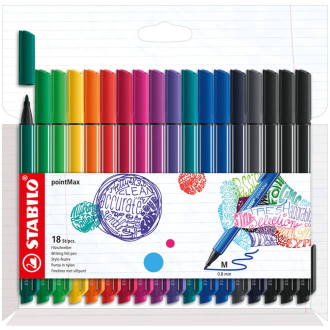 Viltstift STABILO pointMax 488/18 medium assorti etui à 18 stuks
