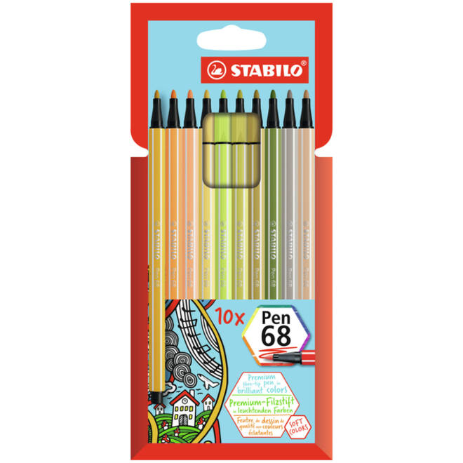 Viltstift STABILO Pen 68/10 medium soft assorti etui à 10 stuks