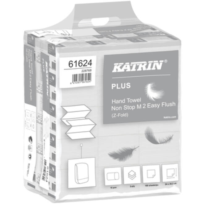 Handdoek Katrin 61624 Z-vouw Plus sneloplossend 2laags 20,3x24cm 15x160st