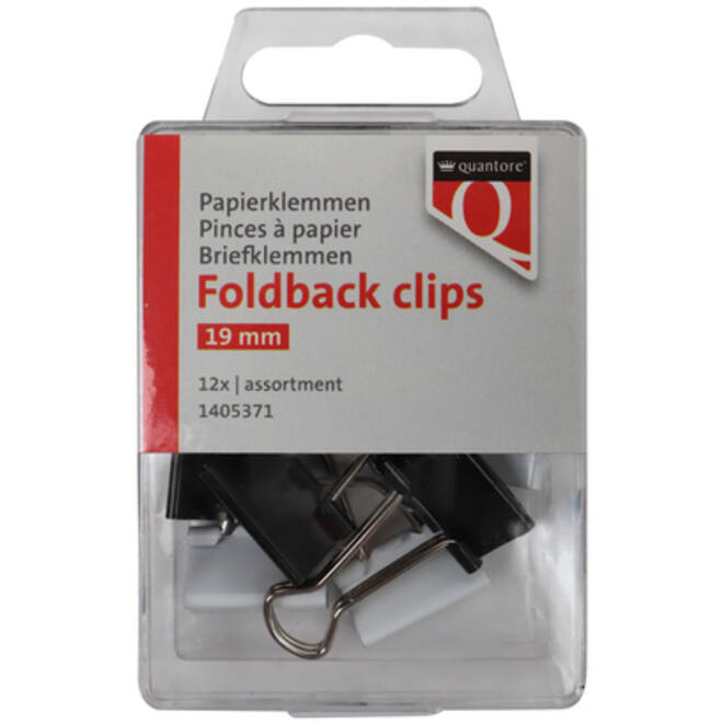 Foldback clips Quantore 19 mm assorti 12 stuks