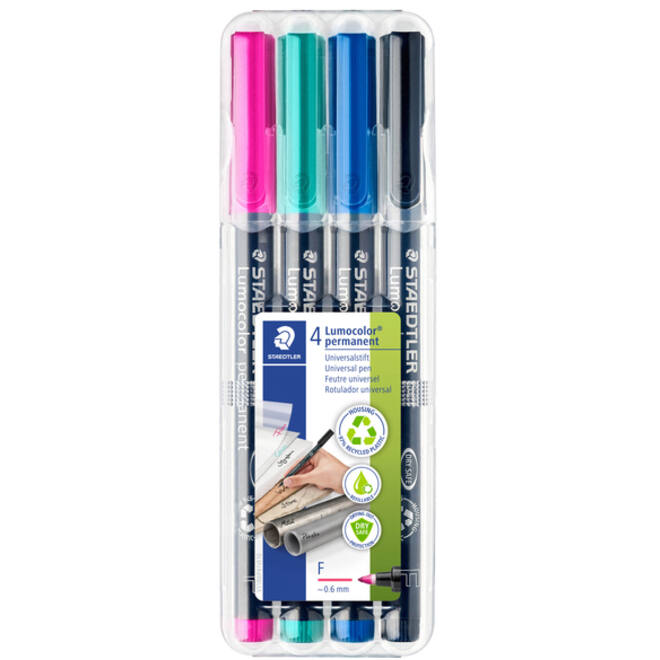 Viltstift Staedtler Lumocolor 318 permanent F set à 4 kleuren