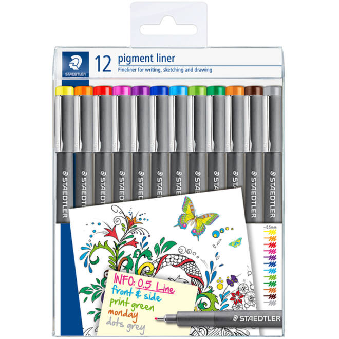 Fineliner Staedtler Pigment 308 0,5mm set à 12 kleuren