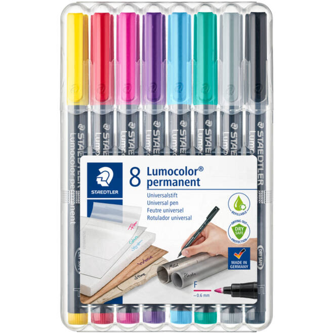 Viltstift Staedtler Lumocolor 318 permanent F set à 8 kleuren