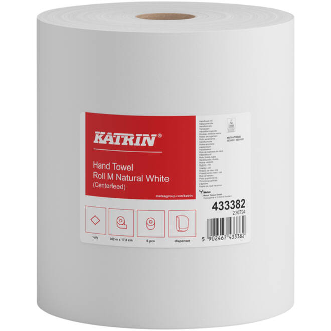 Handdoekrol Katrin centerfeed 1-laags wit medium 300mx178mm