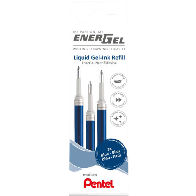 Gelschrijvervulling Pentel LR7 Energel medium blauw set à 3 stuks