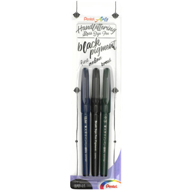 Brushpen Pentel XSESP15 zwart blister à 3 stuks