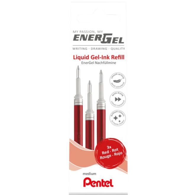 Gelschrijvervulling Pentel LR7 Energel medium rood set à 3 stuks