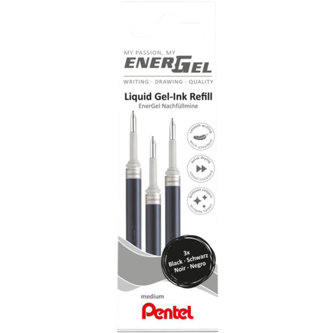 Gelschrijvervulling Pentel LR7 Energel medium zwart set à 3 stuks