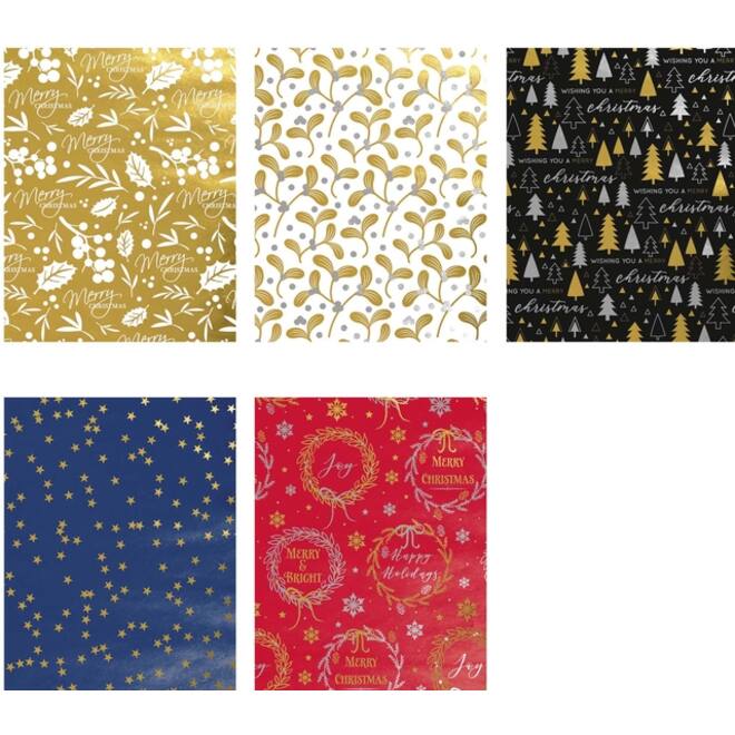 Inpakpapier Kerst metallic 150x70cm assorti