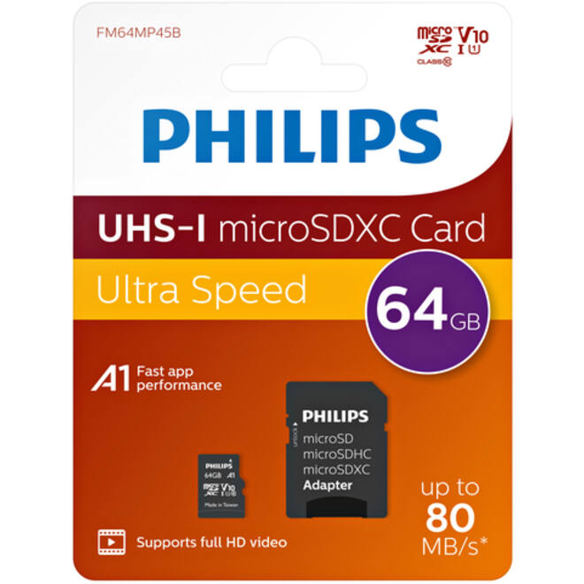 Geheugenkaart Philips micro SDXC Class 10 UHS-I U1 64GB