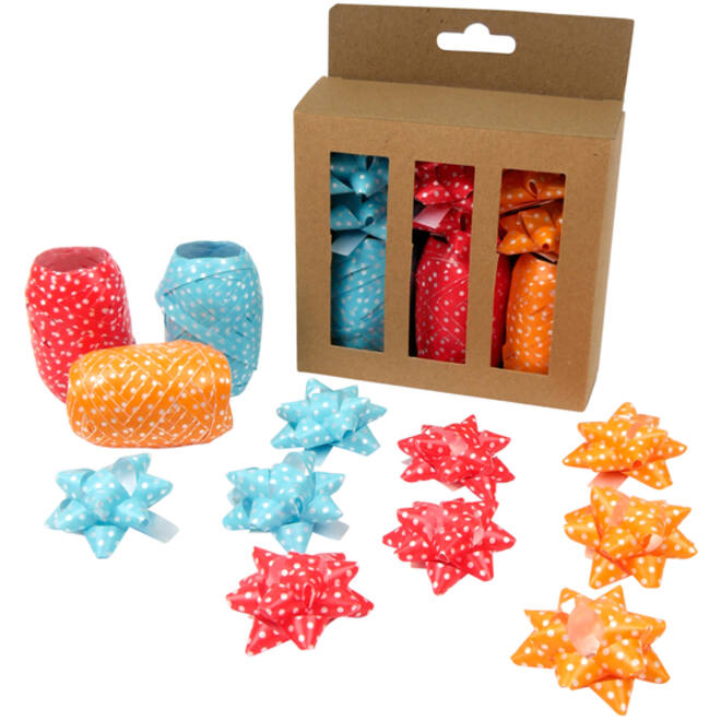 Krullint en strik rood/oranje/blauw