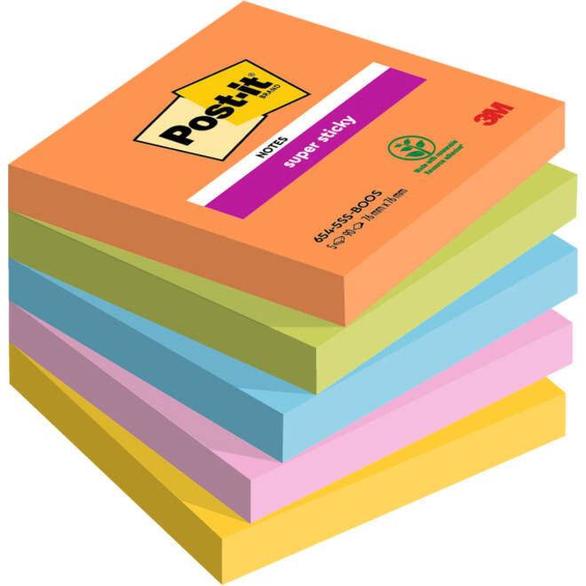 Memoblok Post-it 654 Super Sticky 76x76mm Boost