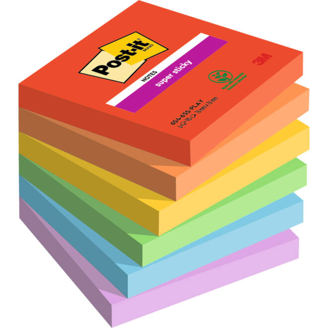 Memoblok Post-it 654 Super Sticky 76x76mm Playful