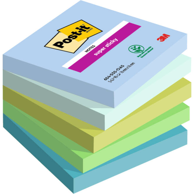 Memoblok Post-it 654 Super Sticky 76x76mm Oasis