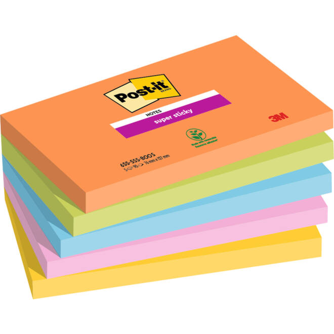 Memoblok Post-it 655 Super Sticky 76X127mm Boost