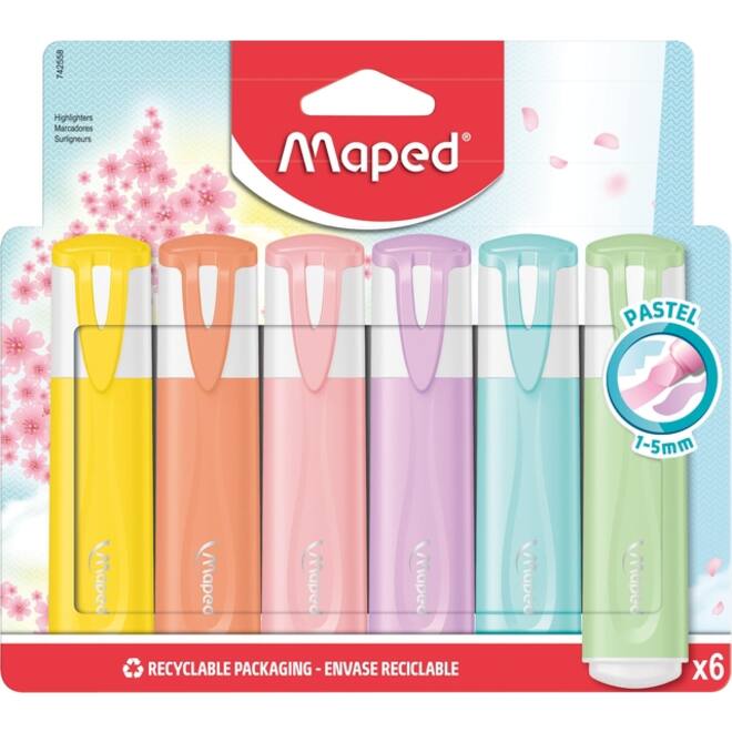 Markeerstift Maped set à 6 pastel kleuren