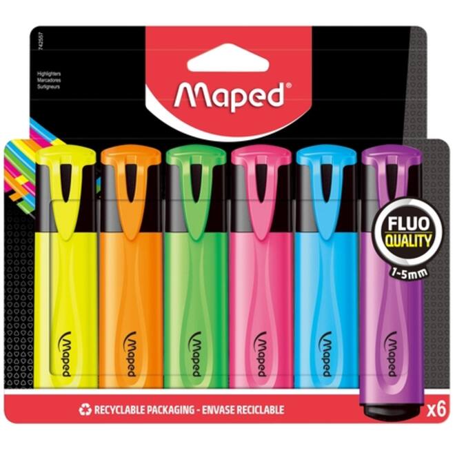 Markeerstift Maped set à 6 standaard kleuren
