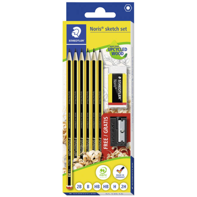 Potlood Staedtler Noris HB blister à 6 stuks met gum en gratis slijper
