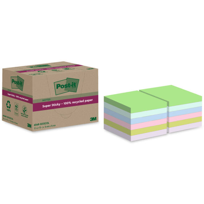 Memoblok Post-it 654 RSS12COL 76x76mm recycled colour notes pastel