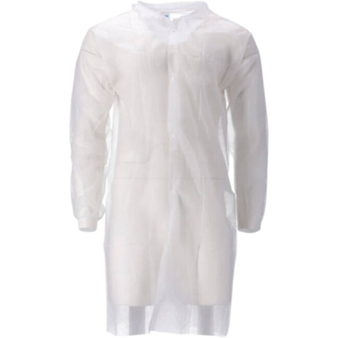 Bezoekersjas CMT M non-woven drukknopen 104cm lang PP wit